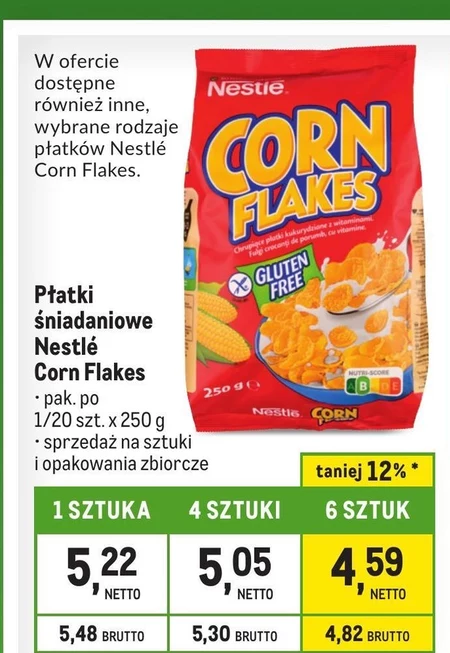 Nestlé Corn Flakes Chrupiące płatki kukurydziane z witaminami 250 g