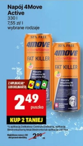 4Move Active Vitamin Fat Killer Gazowany napój smak grejpfruta i cytryny 330 ml niska cena