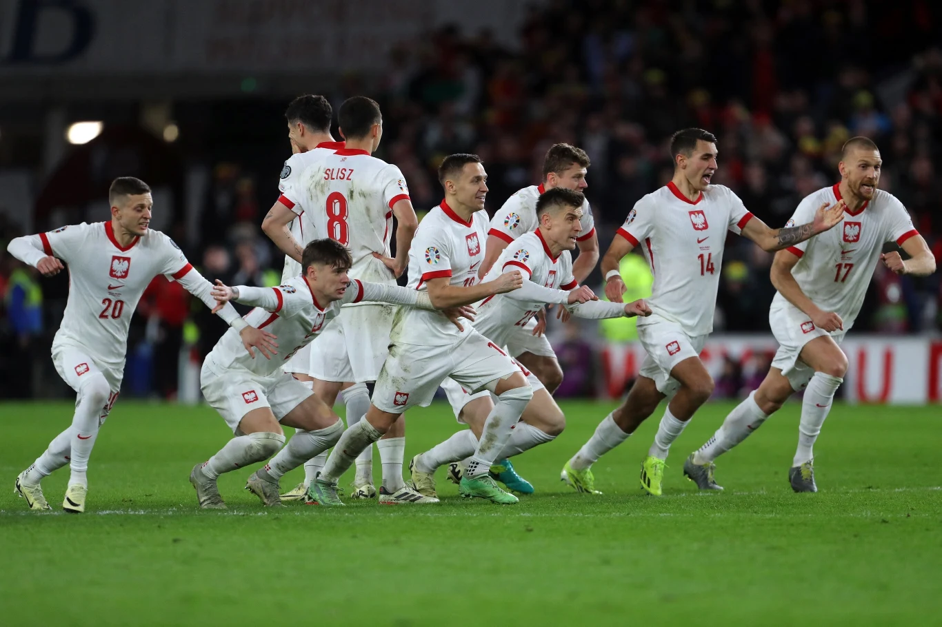 Tak Polacy cieszyli się po wygranych rzutach karnych w Cardiff Tak Polacy cieszyli się po wygranych rzutach karnych w Cardiff