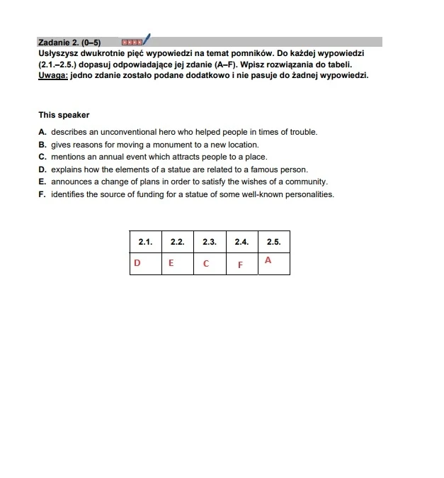 Zadanie numer dwa - arkusz CKE (formuła 2015 z rozszerzonego języka angielskiego)