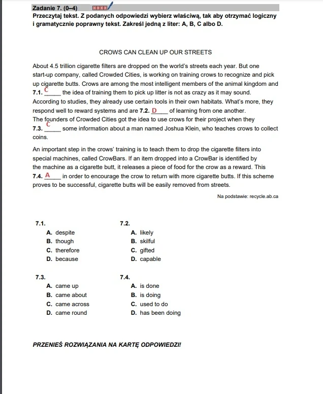 Arkusz CKE - zadanie 7. Matura 2024 z języka angielskiego - poziom rozszerzony, formuła 2015