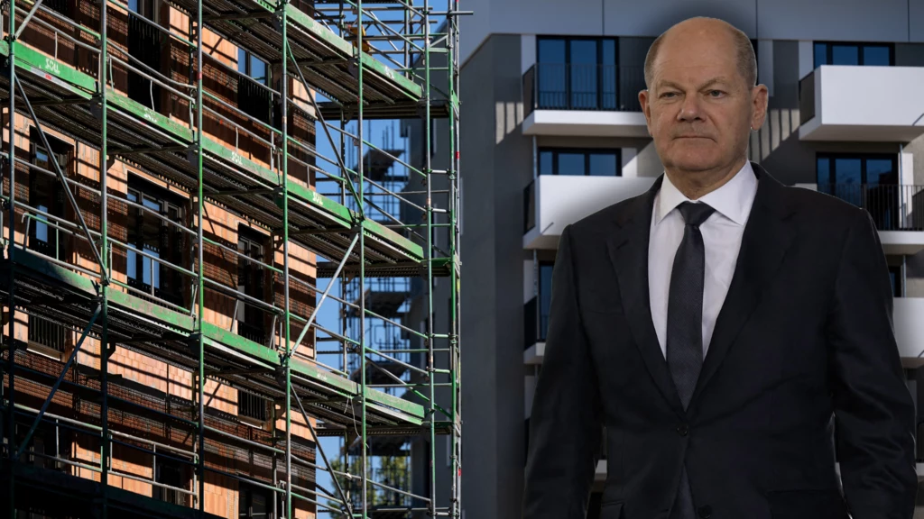 Olaf Scholz na tle budowy osiedla w Monachium Olaf Scholz na tle budowy osiedla w Monachium