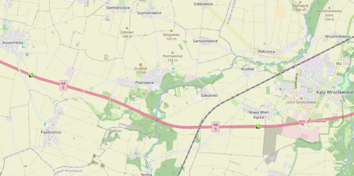 Odcinkowy pomiar prędkości na A4 znajduje się na odcinku pomiędzy Kostomłotami i Kątami Wrocławskim.