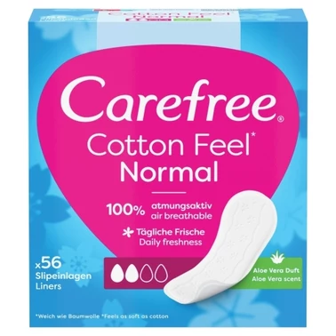 Carefree Cotton Feel Normal Wkładki higieniczne zapach aloesowy 56 sztuk - 0