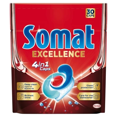 Somat Excellence 4 in 1 Caps Kapsułki do mycia naczyń w zmywarkach 570 g (30 sztuk) - 0