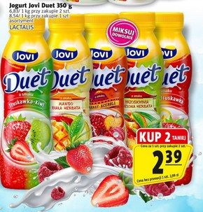 Jovi Duet Napój jogurtowy o smaku truskawka-kiwi 350 g niska cena