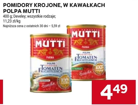 Mutti Pulpa drobno krojone pomidory bez skórki z czosnkiem 400 g