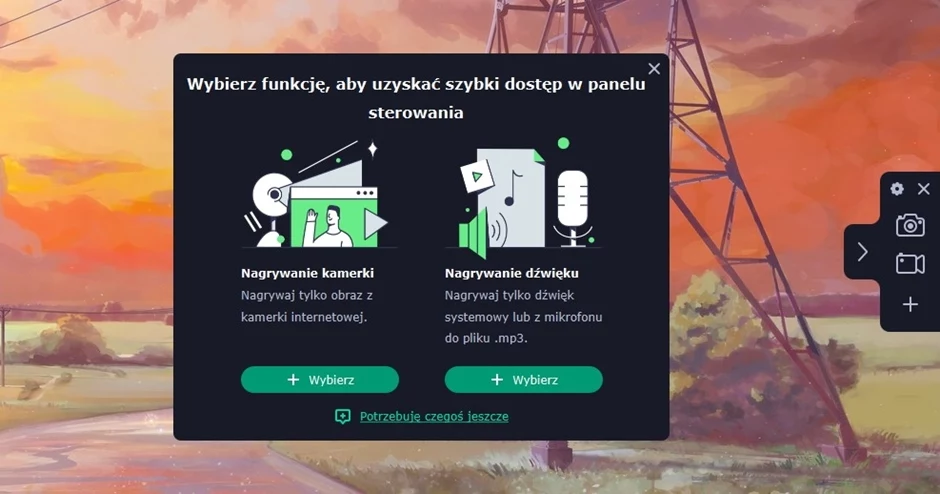 Interfejs użytkownika Movavi Screen Recorder