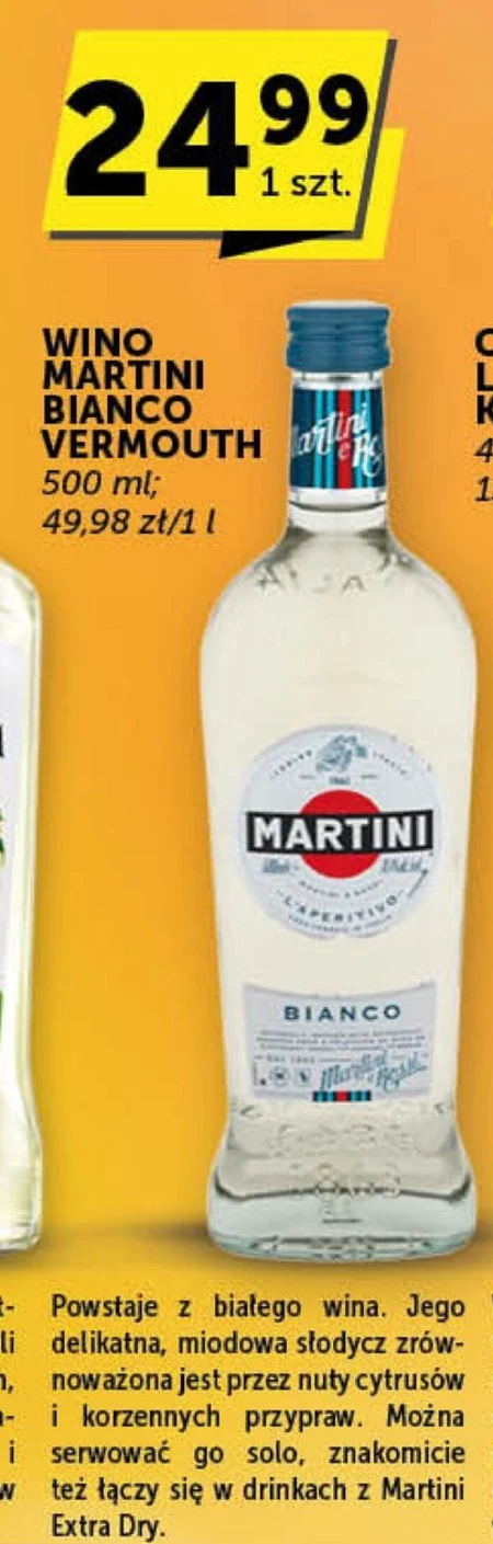 Martini Bianco Aromatyzowany napój na bazie wina 500 ml