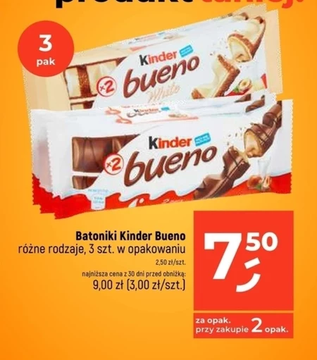 Kinder Bueno Wafel w mlecznej czekoladzie wypełniony mleczno-orzechowym nadzieniem 43 g (2 sztuki)