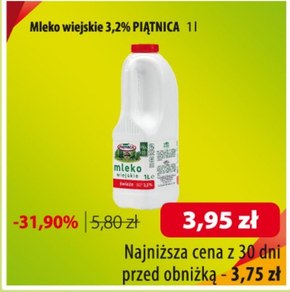 Piątnica Mleko wiejskie świeże 3,2% 1 l niska cena