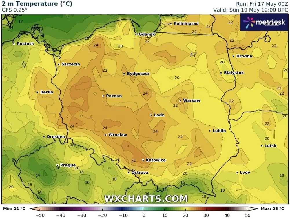 Cały czas będzie ciepło. Na zachodzie temperatury dojdą do około 25 stopni Celsjusza Cały czas będzie ciepło. Na zachodzie temperatury dojdą do około 25 stopni Celsjusza