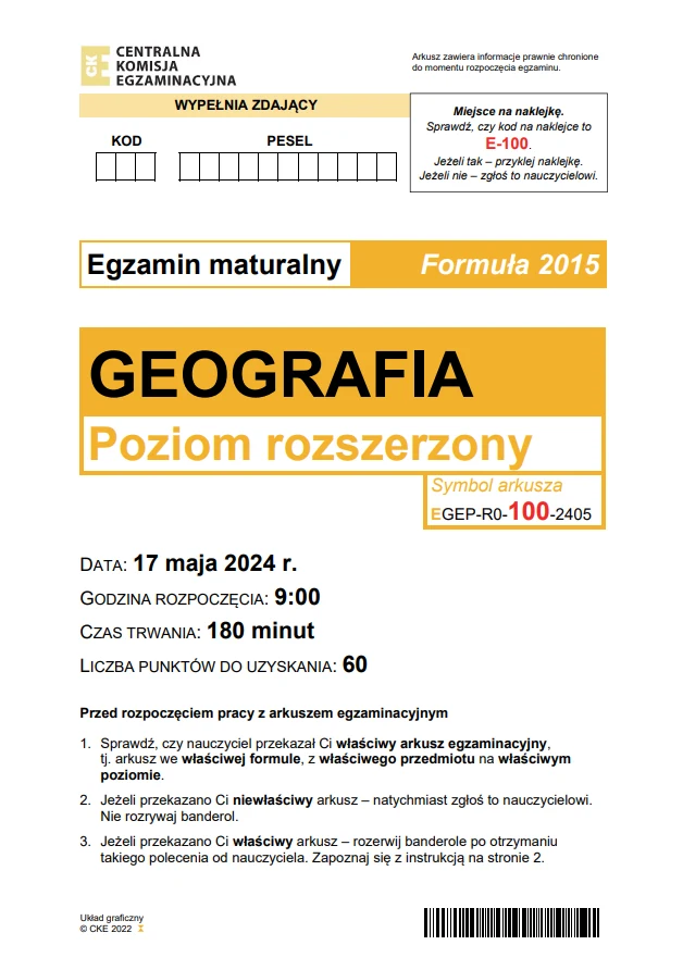 Matura 2024. Rozszerzona geografia (formuła 2015). Arkusz CKE i odpowiedzi - strona 1 Matura 2024. Rozszerzona geografia (formuła 2015). Arkusz CKE i odpowiedzi - strona 1