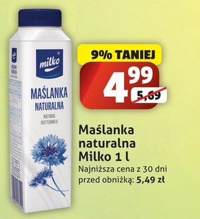 Milko Maślanka naturalna 1 l niska cena