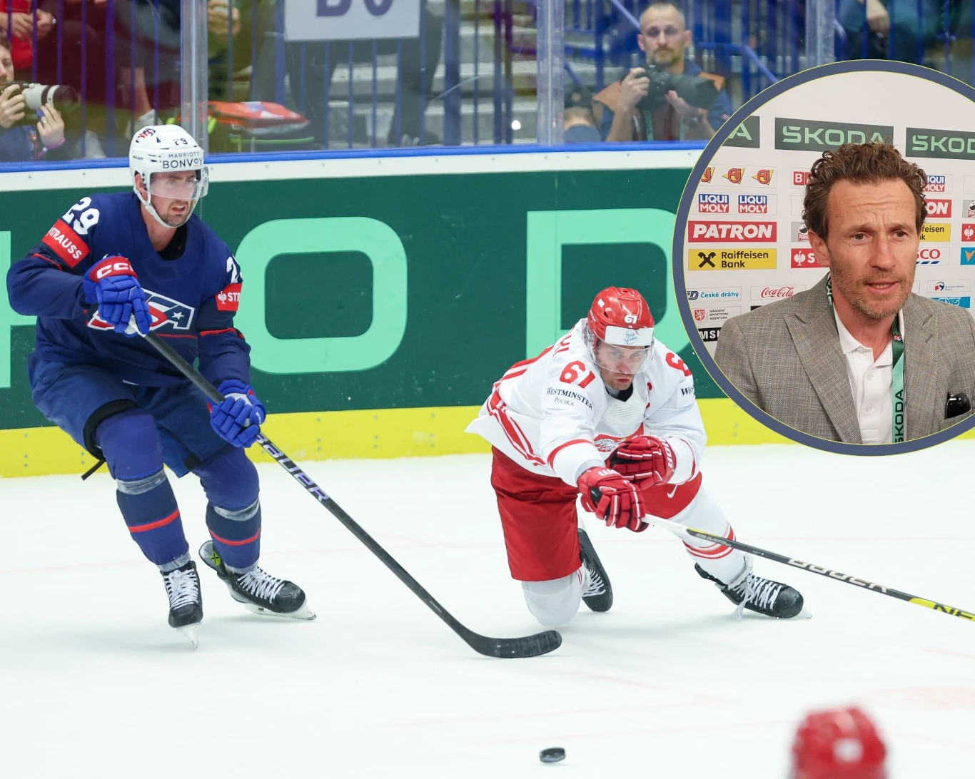 Mecz Polska - USA. Mariusz Czerkawski (w ramce) Mecz Polska - USA. Mariusz Czerkawski (w ramce)