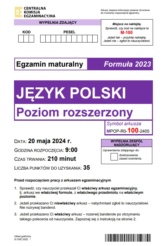 Matura 2024: Język polski, poziom rozszerzony. Arkusz CKE, odpowiedzi - strona 1