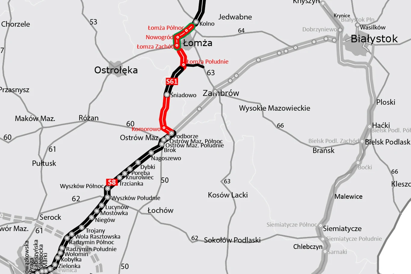 Odcinki dróg ekspresowych S8 i S61 pomiędzy Warszawą i przejściem granicznym w Budzisku są ważną częścią Korytarza Transportowego Via Baltica
