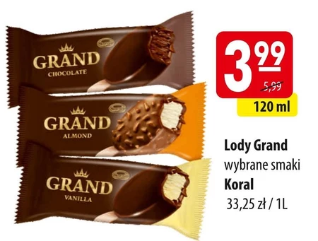Koral Grand Lody waniliowe w mlecznej czekoladzie z migdałami 120 ml
