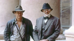 Harrison Ford i Sean Connery na planie filmu "Indiana Jones i ostatnia krucjata"
