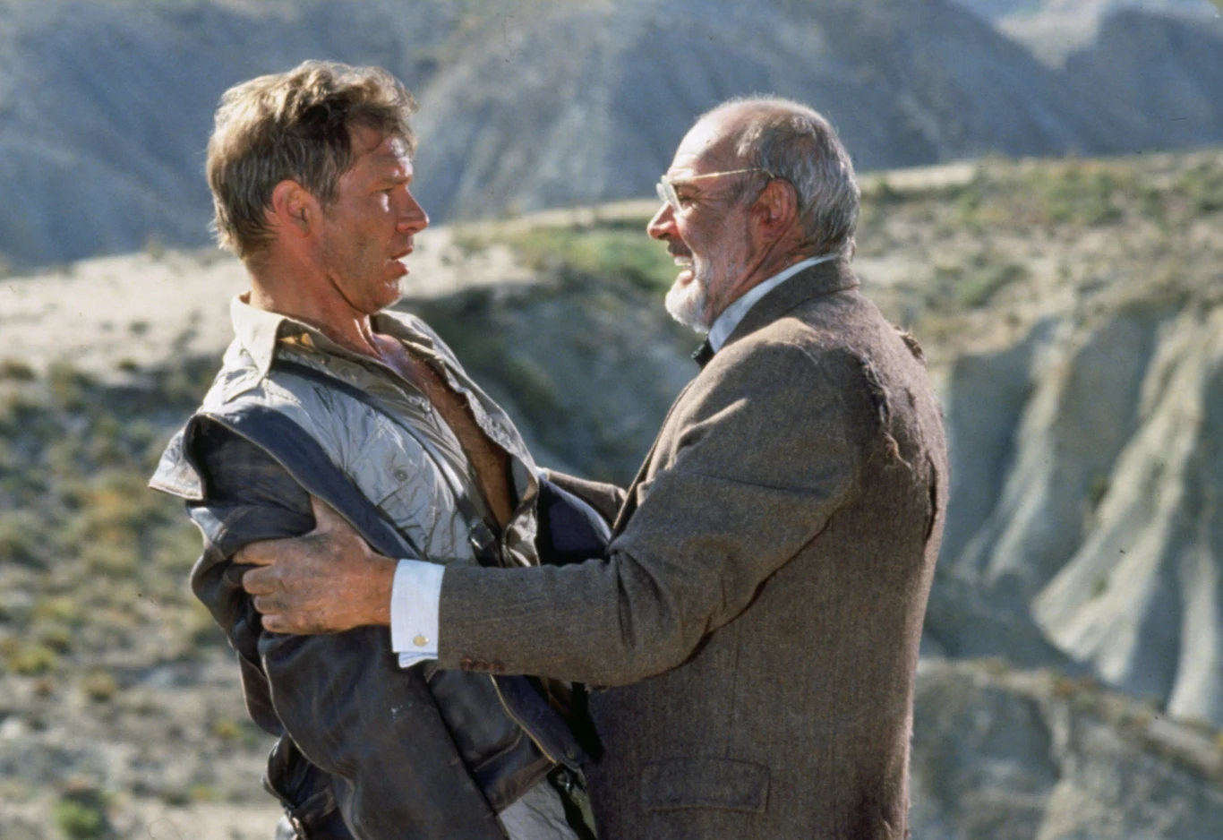 Harrison Ford i Sean Connery w scenie z filmu "Indiana Jones i ostatnia krucjata"