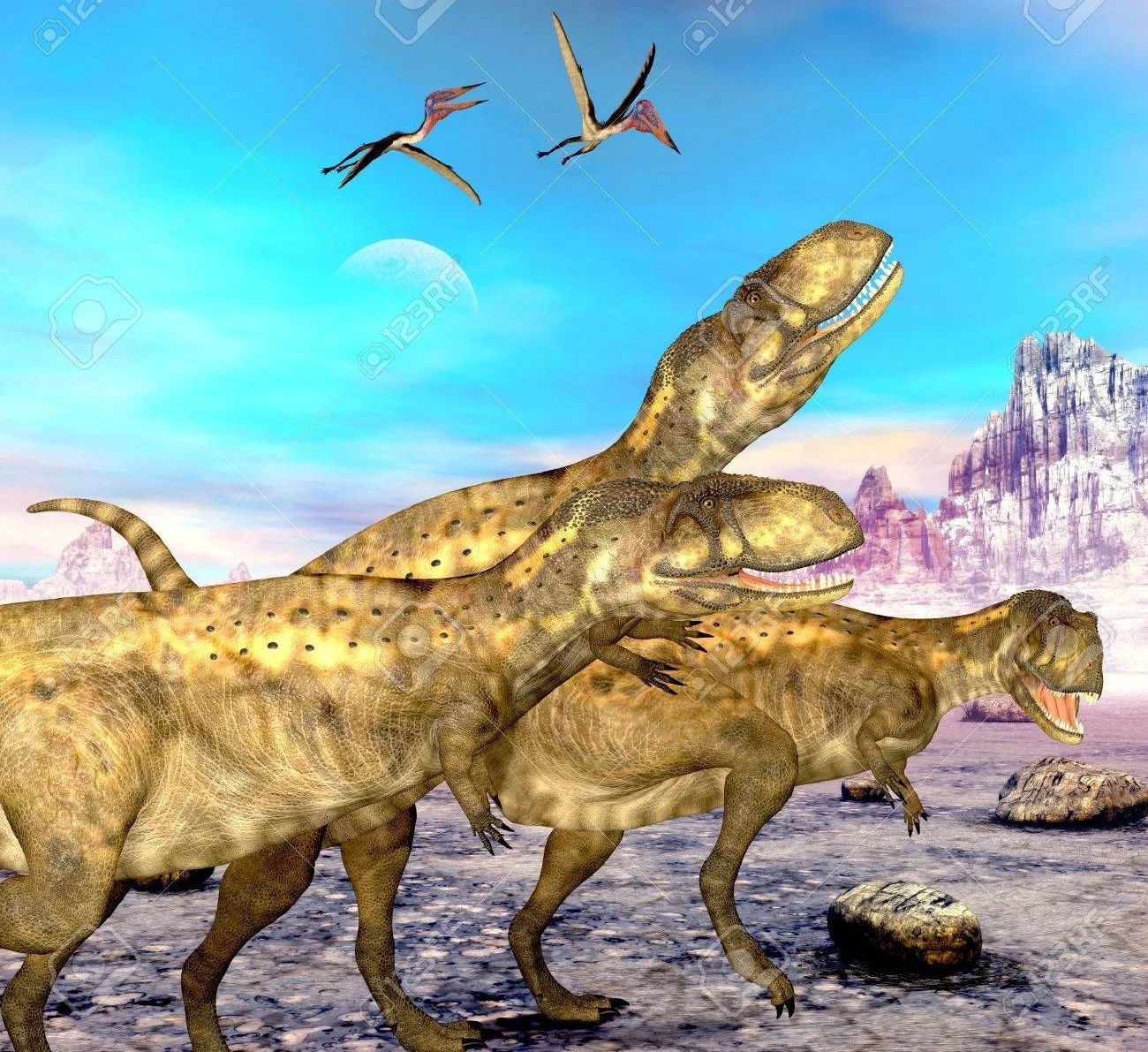 Grupa argentyńskich abelizaurów z epoki kredy