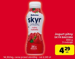 Bakoma Jogurt pitny typu islandzkiego skyr malina truskawka 300 g niska cena