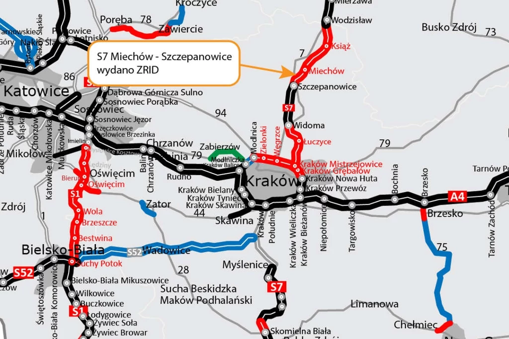 Odcinek S7 Miechów-Szczepanowice jest gotowy w 80 procentach