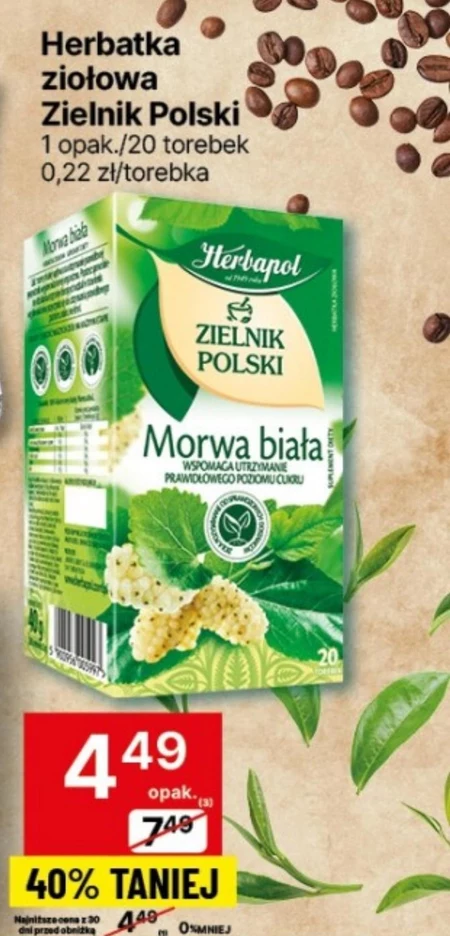 Herbapol Zielnik Polski Suplement diety herbatka ziołowa morwa biała 40 g (20 x 2 g)