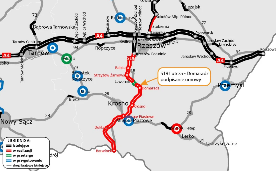 Mapa S19 Lutcza - Domaradz. Źródło: GDDKiA