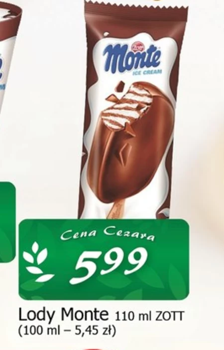 Zott Monte Lody śmietankowe i lody czekoladowo-orzechowe w czekoladzie mlecznej 110 ml