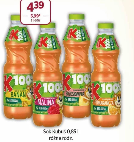 Kubuś 100% Sok jabłko marchew pomarańcza 850 ml