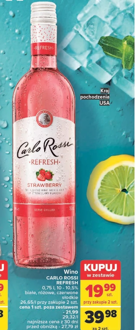 Carlo Rossi Refresh Strawberry Aromatyzowany napój na bazie wina 750 ml