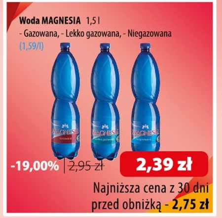 Magnesia Średniozmineralizowana naturalna woda mineralna gazowana 1,5 l