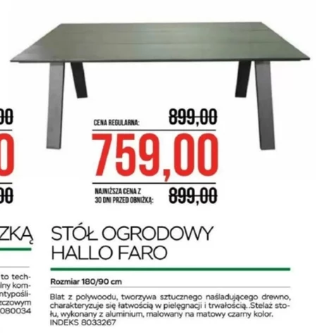 Stół ogrodowy Indeks