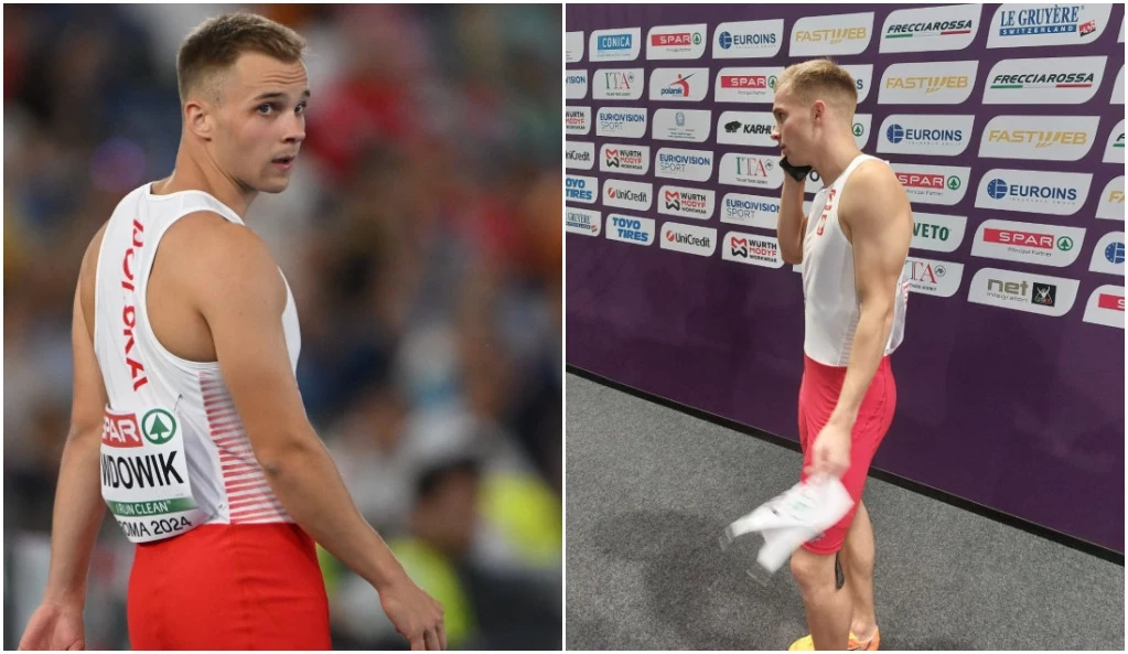 Oliwer Wdowik na stadionie (po lewej) i w strefie wywiadów, gdzie rozmawia przez telefon Oliwer Wdowik na stadionie (po lewej) i w strefie wywiadów, gdzie rozmawia przez telefon