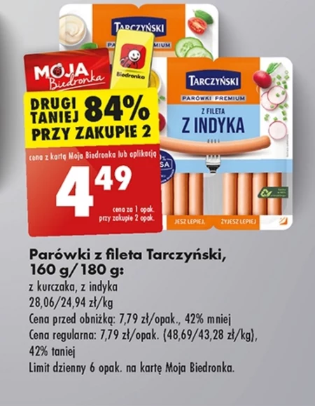Tarczyński Parówki premium z fileta z indyka 160 g (2 x 80 g)