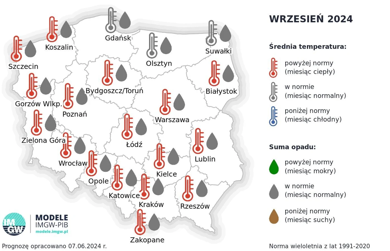 We wrześniu w większości Polski temperatury znowu będą powyżej średniej z lat 1991-2020. Jedynie na północy zmieszczą się w normie We wrześniu w większości Polski temperatury znowu będą powyżej średniej z lat 1991-2020. Jedynie na północy zmieszczą się w normie