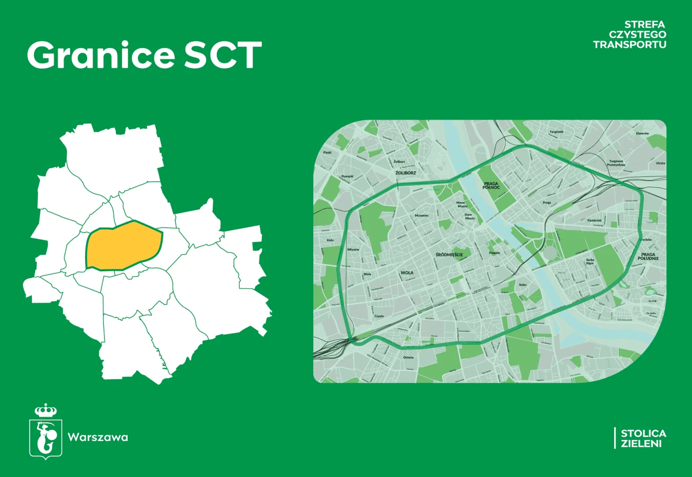 Granice strefy czystego transportu w Warszawie - mapa