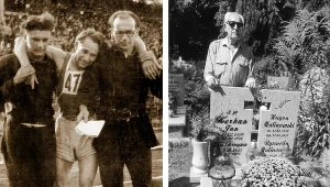 Roman Korban jako zawodnik zostawiał serce na bieżni (z lewej w środku). Z prawej przy grobie rodziców, gdzie synowa złożyła jego prochy