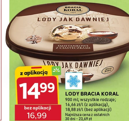 Bracia Koral Jak dawniej Lody śmietanka & ciasteczka 900 ml