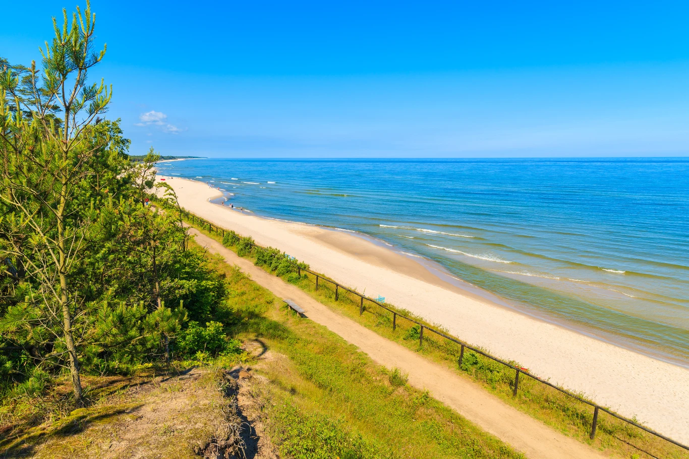 Plaża w Jastrzębiej Górze jest piękna, z wysokimi klifami i szerokim pasem piasku
