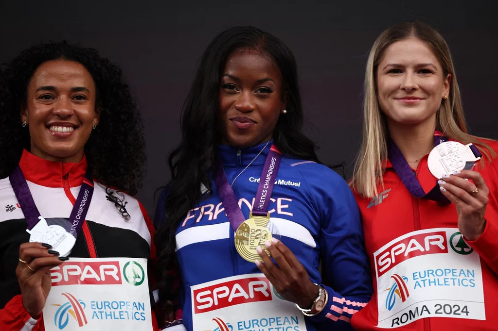 Medalistki biegu na 100 m ppł w Rzymie (od lewej): Ditaji Kambundji, Cyrena Samba-Mayela i Pia Skrzyszowska