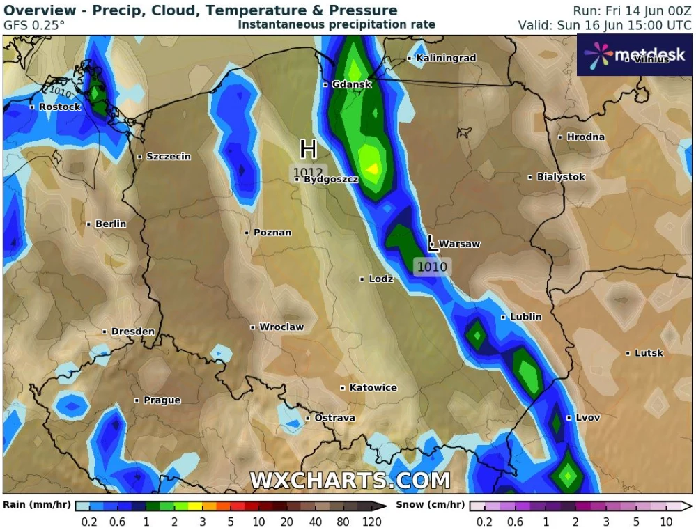 W niedzielę Polskę przetnie pofalowany front atmosferyczny, więc znowu popada, a miejscami również zagrzmi. Mimo to będzie ciepło W niedzielę Polskę przetnie pofalowany front atmosferyczny, więc znowu popada, a miejscami również zagrzmi. Mimo to będzie ciepło