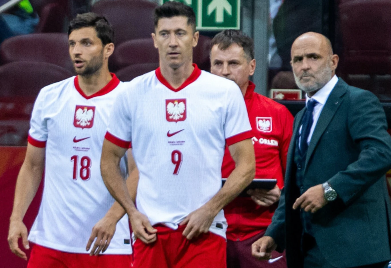 Reprezentacja Polski. Bartosz Bereszyński, Robert Lewandowski oraz Michał Probierz Reprezentacja Polski. Bartosz Bereszyński, Robert Lewandowski oraz Michał Probierz