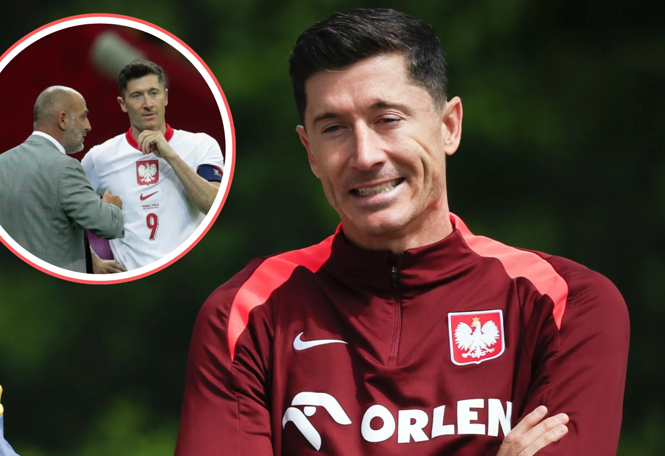 Reprezentacja Polski. Selekcjoner Michał Probierz oraz Robert Lewandowski