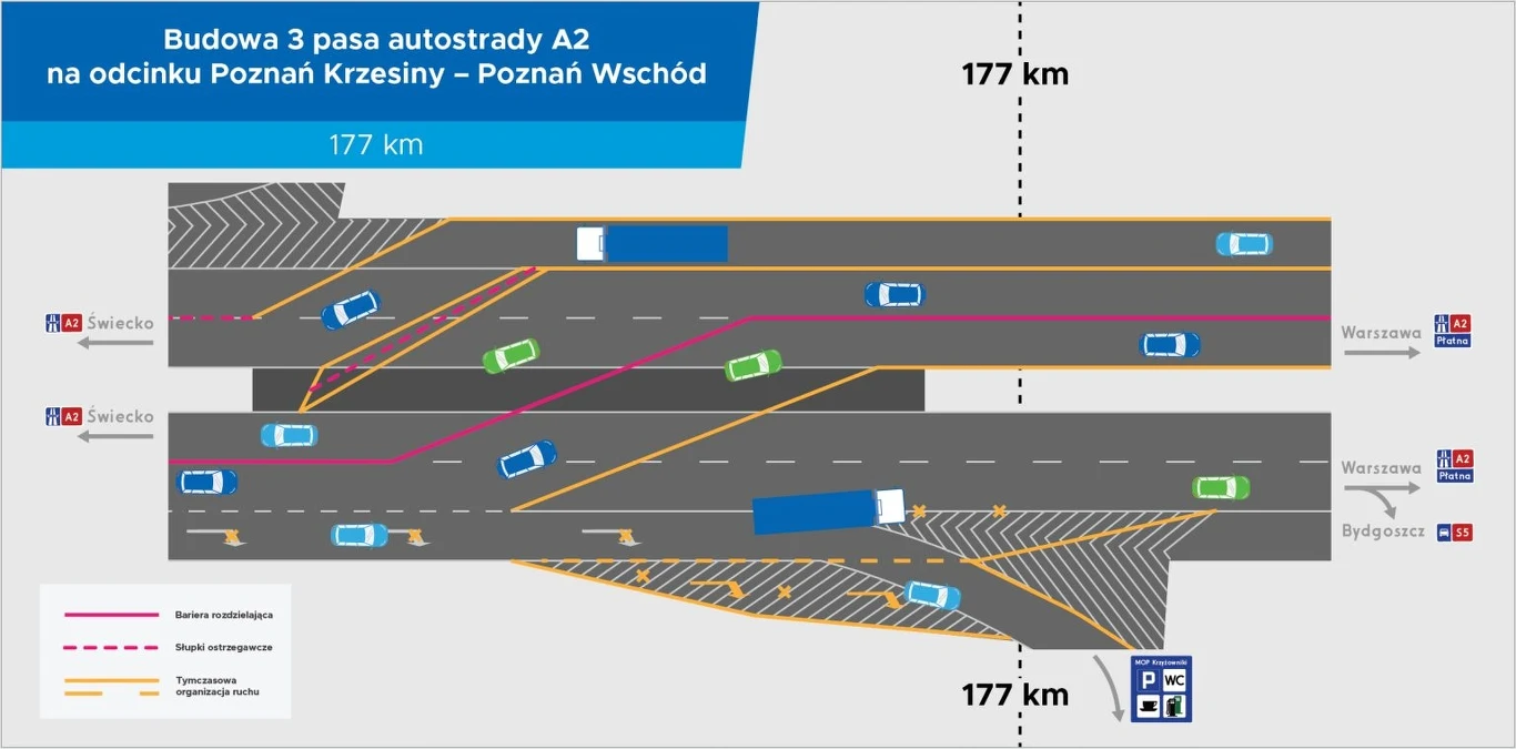 Kierowcy, którzy chcą zjechać na węźle Poznań Wschód na drogę ekspresową S5, również muszą być przygotowani na zmiany. /Fot. Autostrada Wielkopolska/