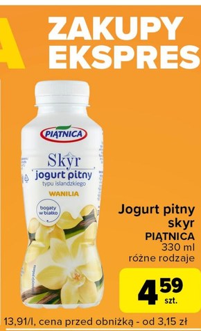 Piątnica Skyr jogurt pitny typu islandzkiego wanilia 330 ml niska cena