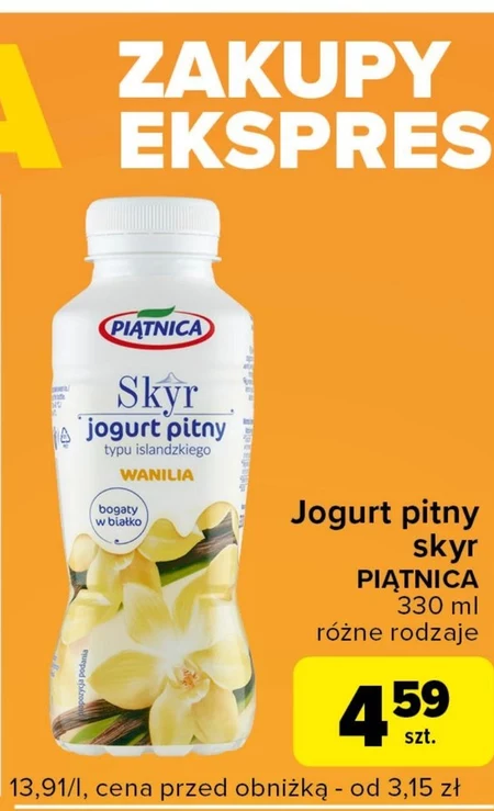 Piątnica Skyr jogurt pitny typu islandzkiego wanilia 330 ml