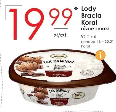 Bracia Koral Jak dawniej Lody czekoladowe czekolada belgijska 900 ml
