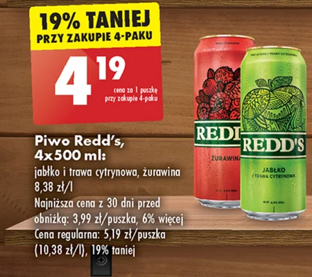 Redd's Piwo smak jabłka i trawy cytrynowej 500 ml